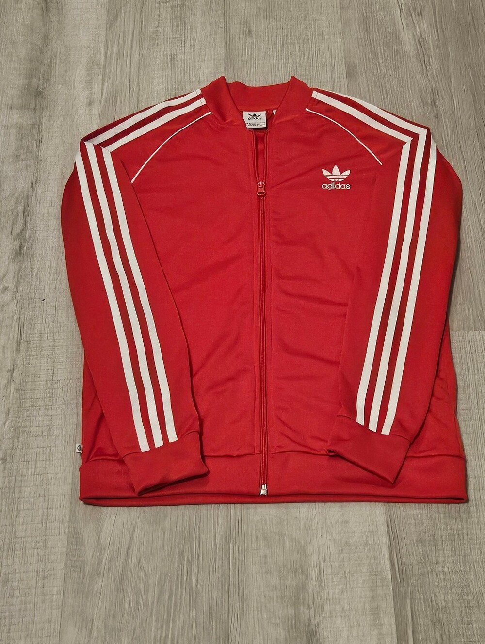 Adidas Red Track Jacket with Signature Three Stripes